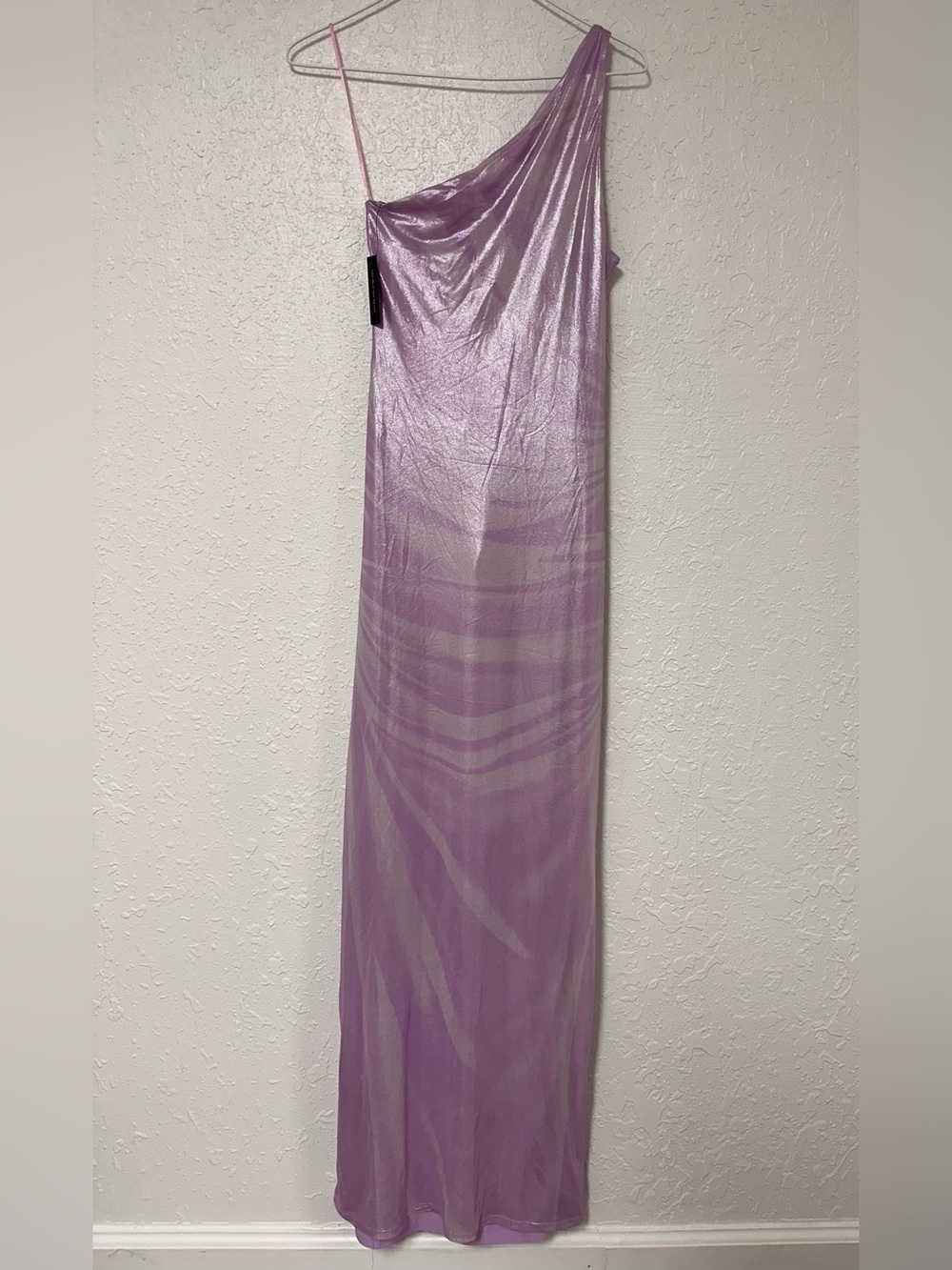 NWT AFRM Savoy One Shoulder Metallic Maxi Dress Orchid Shine Lilac Size Small